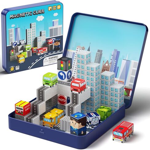 Magnetic Building Blocks for Kids, STEM Engineering Travel Toys with Portable Iron Box, Educational Construction Set for Toddlers Ages 3-8 35-Piece in Kuwait