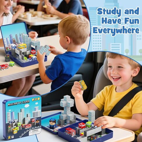 Magnetic Building Blocks for Kids, STEM Engineering Travel Toys with Portable Iron Box, Educational Construction Set for Toddlers Ages 3-8 35-Piece in Kuwait