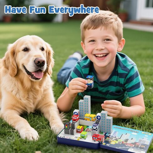 Magnetic Building Blocks for Kids, STEM Engineering Travel Toys with Portable Iron Box, Educational Construction Set for Toddlers Ages 3-8 35-Piece in Kuwait