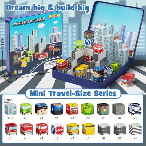 Magnetic Building Blocks for Kids, STEM Engineering Travel Toys with Portable Iron Box, Educational Construction Set for Toddlers Ages 3-8 35-Piece in Kuwait
