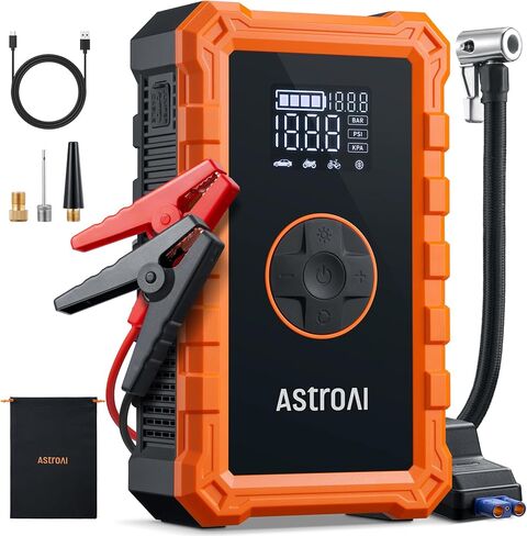AstroAI S8 Air Jump Starter with Air Compressor, 1500A Car Battery Jumper Starter Portable (6.0 Gas/3.0L Diesel) with 150PSI Cordless Auto-Shutoff Tire Inflator, 12V Battery Charger Booster(Orange) in Kuwait