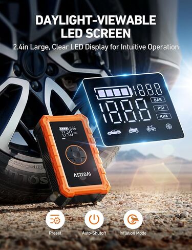 AstroAI S8 Air Jump Starter with Air Compressor, 1500A Car Battery Jumper Starter Portable (6.0 Gas/3.0L Diesel) with 150PSI Cordless Auto-Shutoff Tire Inflator, 12V Battery Charger Booster(Orange) in Kuwait