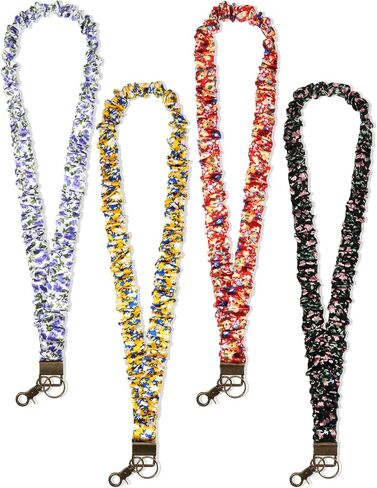Faccito 4 Pcs Scrunchies Lanyards for ID Badges Keys Scrunchy Cute Neck Keychain with Clip Teacher Closure Stretchy Lanyards in Saudi Arabia