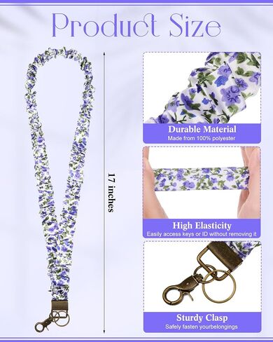 Faccito 4 Pcs Scrunchies Lanyards for ID Badges Keys Scrunchy Cute Neck Keychain with Clip Teacher Closure Stretchy Lanyards in Saudi Arabia