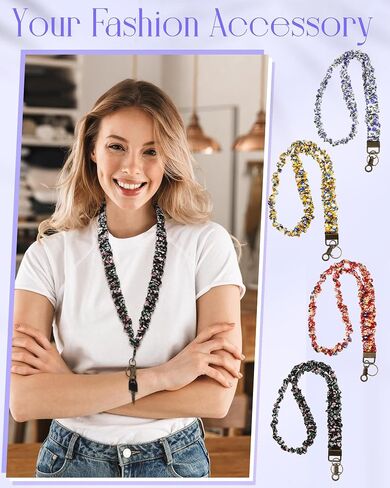 Faccito 4 Pcs Scrunchies Lanyards for ID Badges Keys Scrunchy Cute Neck Keychain with Clip Teacher Closure Stretchy Lanyards in Saudi Arabia