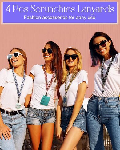 Faccito 4 Pcs Scrunchies Lanyards for ID Badges Keys Scrunchy Cute Neck Keychain with Clip Teacher Closure Stretchy Lanyards in Saudi Arabia