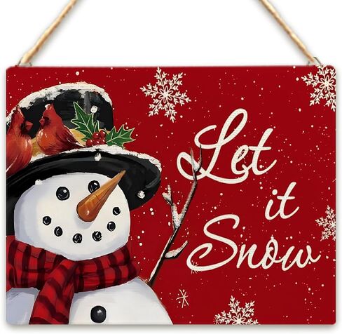 RYYCDOI Let It Snow Sign, Vintage Christmas Snowman Snowflake Wooden Plaque Signs Wall Hanging, Christmas Hanging Signs, Red Merry Christmas Hanging Sign for Front Door Porch Decorations, 8x10 Inch in Saudi Arabia