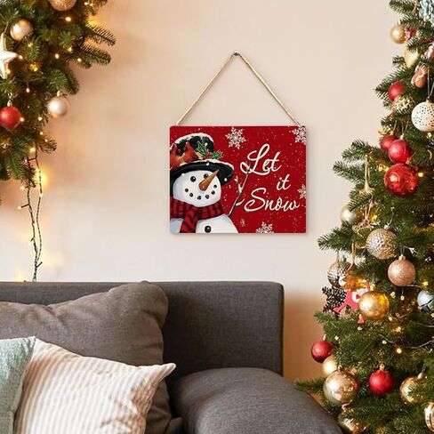 RYYCDOI Let It Snow Sign, Vintage Christmas Snowman Snowflake Wooden Plaque Signs Wall Hanging, Christmas Hanging Signs, Red Merry Christmas Hanging Sign for Front Door Porch Decorations, 8x10 Inch in Saudi Arabia