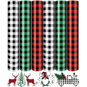 13Pcs Christmas Vinyl for Cricut,12x10 Inch Black White Red Green Plaid HTV Iron on, Leopard Pattern Print Vinyl Bundle for DIY T-Shirt in Kuwait