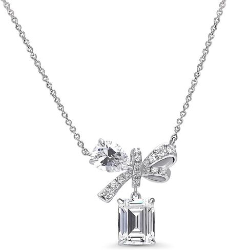 BERRICLE Sterling Silver Bow Tie Ribbon Fashion Pendant Necklace for Women, Rhodium Plated 16 inch in Saudi Arabia