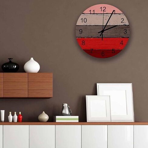 ساعة حائط خشبية أرجوانية مقاس 12 بوصة ساعات حائط مستديرة صامتة غير موقوتة، ساعة حائط مخططة باللون الرمادي والأرجواني على الطراز الريفي العتيق، ساعة تعمل بالبطارية لتزيين غرفة المعيشة/المطبخ/المكتب in Kuwait