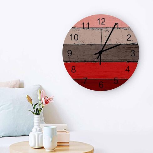 ساعة حائط خشبية أرجوانية مقاس 12 بوصة ساعات حائط مستديرة صامتة غير موقوتة، ساعة حائط مخططة باللون الرمادي والأرجواني على الطراز الريفي العتيق، ساعة تعمل بالبطارية لتزيين غرفة المعيشة/المطبخ/المكتب in Kuwait