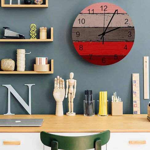 ساعة حائط خشبية أرجوانية مقاس 12 بوصة ساعات حائط مستديرة صامتة غير موقوتة، ساعة حائط مخططة باللون الرمادي والأرجواني على الطراز الريفي العتيق، ساعة تعمل بالبطارية لتزيين غرفة المعيشة/المطبخ/المكتب in Kuwait