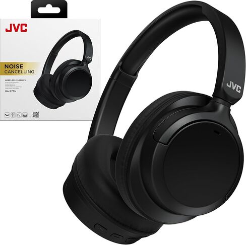 سماعات رأس JVC Hybrid Noise Canceling اللاسلكية، بلوتوث 5.3، بطارية قابلة للشحن تصل إلى 50 ساعة، متوافقة مع مساعد الصوت، تصميم قابل للطي في اتجاهين، متضمن كابل قابل للفصل - HAS95NB (أسود) in Kuwait