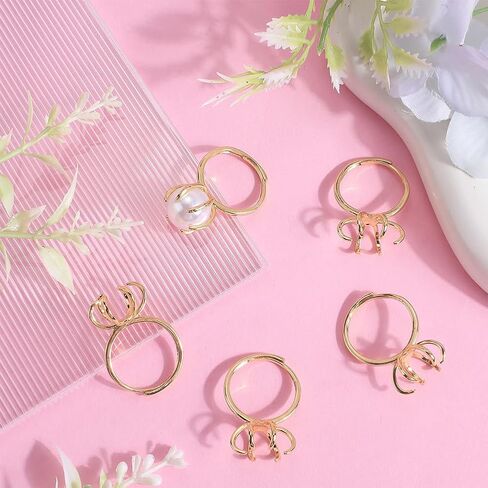 Beebeecraft 1 Box 4Pcs Prong Ring Settings Silver Ring Bases 925 Sterling Silver Plated Brass Bead Stone Blank Adjustable Finger 6 Claw Ring Findings for Jewelry Making Rings Supplies DIY Crafting in Saudi Arabia