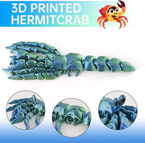 GemmiCho 3D Printed Animals, 7.8" 3D Printed Hermit Crab with Shell, 3D Printed Toys for Stress Relief, Animals Figurines Fidget Crab Toy for Boys Kids Teen 5-7 4-6 8-12 (Red) in Saudi Arabia