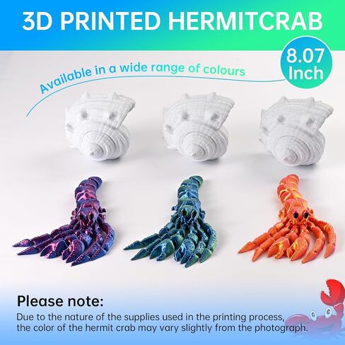 GemmiCho 3D Printed Animals, 7.8" 3D Printed Hermit Crab with Shell, 3D Printed Toys for Stress Relief, Animals Figurines Fidget Crab Toy for Boys Kids Teen 5-7 4-6 8-12 (Red) in Saudi Arabia
