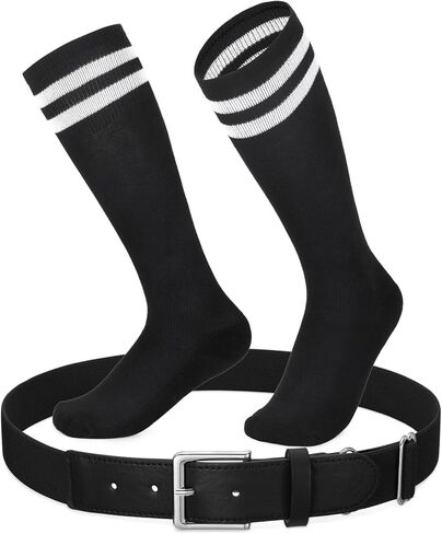 مجموعة جوارب البيسبول وحزام XZQTIVE - حزام خصر مرن قابل للتعديل للشباب والأولاد والبنات in Kuwait