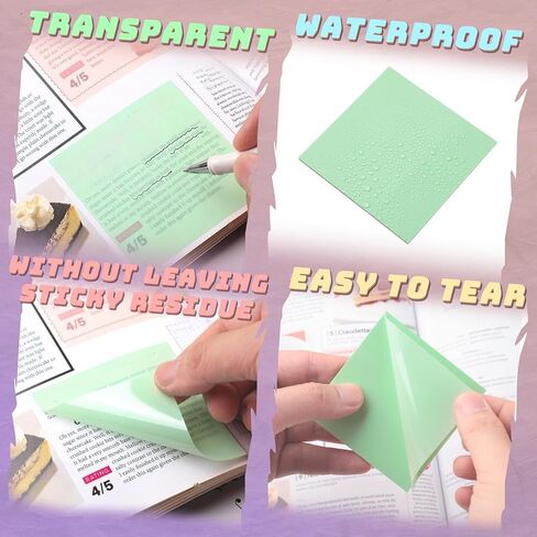 Jetec 500 Sheets Transparent Sticky Notes Bulk 3x3 Pastel See Through Sticky Notes Clear Books Annotation Tabs Self Adhesive Waterproof Translucent Memo Pad for Office Bible(Mixed Color,Vintage) in Saudi Arabia
