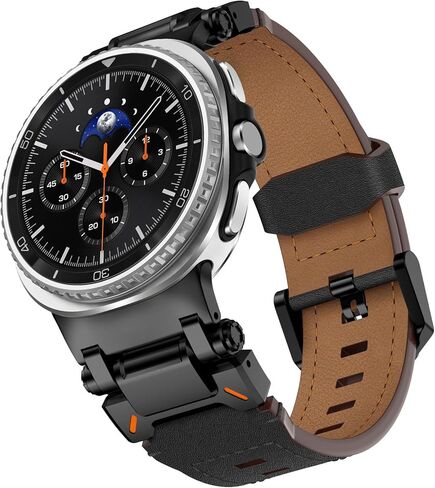 حزام جلد WINGLE لساعة Samsung Galaxy Watch Ultra Bands 47 مم للرجال عريض وقوي من الجلد الأصلي مع موصل معدني ودرع متين كاجوال للأعمال Galaxy Watch 7 Ultra Bands in Kuwait