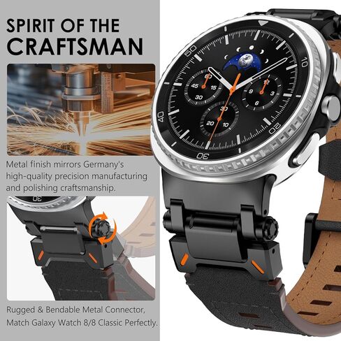 حزام جلد WINGLE لساعة Samsung Galaxy Watch Ultra Bands 47 مم للرجال عريض وقوي من الجلد الأصلي مع موصل معدني ودرع متين كاجوال للأعمال Galaxy Watch 7 Ultra Bands in Kuwait