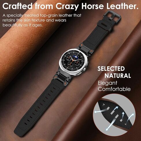 حزام جلد WINGLE لساعة Samsung Galaxy Watch Ultra Bands 47 مم للرجال عريض وقوي من الجلد الأصلي مع موصل معدني ودرع متين كاجوال للأعمال Galaxy Watch 7 Ultra Bands in Kuwait