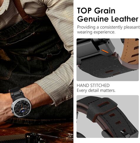 حزام جلد WINGLE لساعة Samsung Galaxy Watch Ultra Bands 47 مم للرجال عريض وقوي من الجلد الأصلي مع موصل معدني ودرع متين كاجوال للأعمال Galaxy Watch 7 Ultra Bands in Kuwait