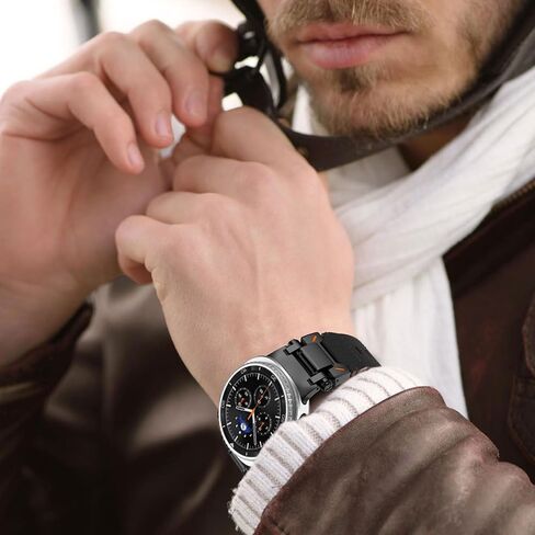 حزام جلد WINGLE لساعة Samsung Galaxy Watch Ultra Bands 47 مم للرجال عريض وقوي من الجلد الأصلي مع موصل معدني ودرع متين كاجوال للأعمال Galaxy Watch 7 Ultra Bands in Kuwait