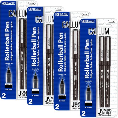 BAZIC Callum 0.5mm Rollerball Pen, Black Ink Smooth Flowing Fine Point Ink Pens for Writing Office, Work, Professionals, Teacher (2/Pack), 1-Pack in Saudi Arabia