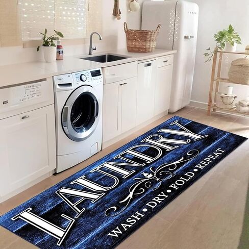 غرفة الغسيل البساط حصيرة 2X6Ft طويلة مزرعة الغسيل حصيرة للأرضية خمر المطبخ حصيرة نونسليب قابل للغسل عداء البساط حوض الغسيل حصيرة Mudroom حصيرة للداخلية في الهواء الطلق ديكور المنزل، الأزرق in Kuwait
