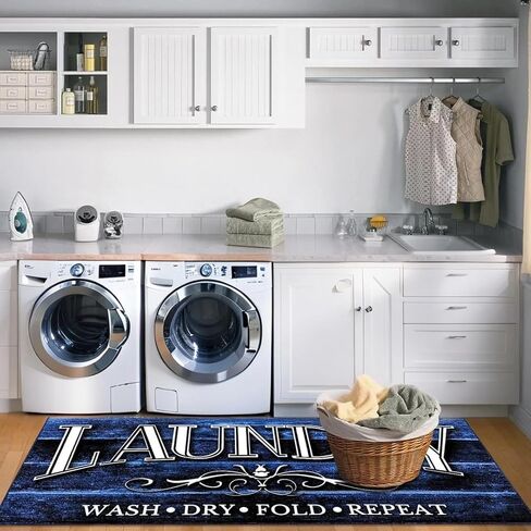 غرفة الغسيل البساط حصيرة 2X6Ft طويلة مزرعة الغسيل حصيرة للأرضية خمر المطبخ حصيرة نونسليب قابل للغسل عداء البساط حوض الغسيل حصيرة Mudroom حصيرة للداخلية في الهواء الطلق ديكور المنزل، الأزرق in Kuwait
