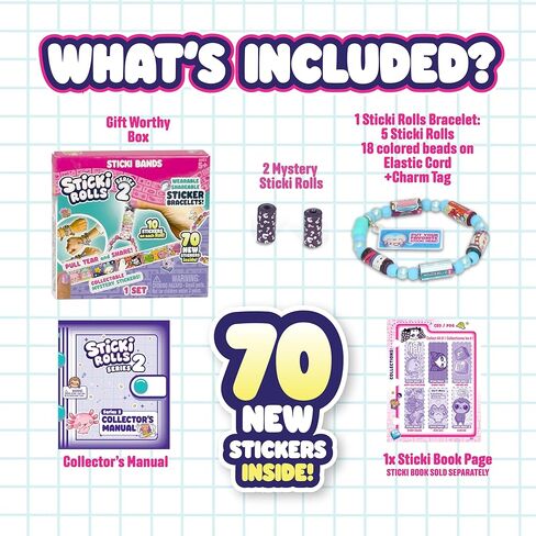 عصابات sticki sticki - سوار ملصق قابل للارتداء ومشاركة | يشمل 70 ملصقات صغيرة | 2 الغموض تكشف sticki لفات | أكثر من 1000 تصميم ملصق لاكتشاف وجمع! (سلسلة 1 أصفر) in Kuwait