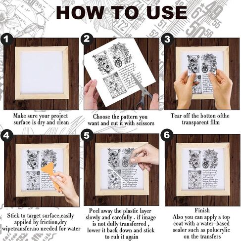 4 Sheets Flower Rub on Transfers for Crafts Vintage Floral Rub on Transfer Stickers for Furniture Iod Transfers Rub on Retro Stamps Stickers Farmhouse Decals for Wood DIY Home Decor 6"x12" in Kuwait