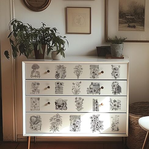 4 Sheets Flower Rub on Transfers for Crafts Vintage Floral Rub on Transfer Stickers for Furniture Iod Transfers Rub on Retro Stamps Stickers Farmhouse Decals for Wood DIY Home Decor 6"x12" in Kuwait