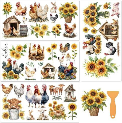 4 Sheets Flower Rub on Transfers for Crafts Vintage Floral Rub on Transfer Stickers for Furniture Iod Transfers Rub on Retro Stamps Stickers Farmhouse Decals for Wood DIY Home Decor 6"x12" in Kuwait