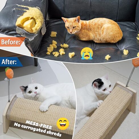 PETKARAY Horizontal Scratching Post, 30" Sisal Cat Scratch Post, Large Cat Scratcher with Spring Toy, Protect Furniture for Indoor Kitten in Kuwait