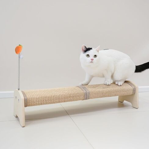PETKARAY Horizontal Scratching Post, 30" Sisal Cat Scratch Post, Large Cat Scratcher with Spring Toy, Protect Furniture for Indoor Kitten in Kuwait