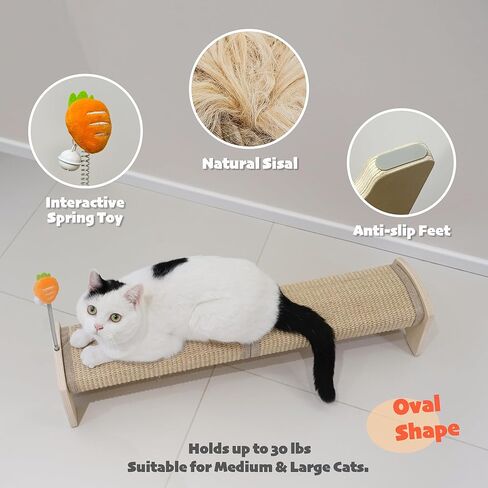 PETKARAY Horizontal Scratching Post, 30" Sisal Cat Scratch Post, Large Cat Scratcher with Spring Toy, Protect Furniture for Indoor Kitten in Kuwait