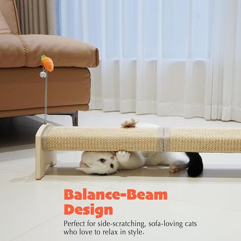 PETKARAY Horizontal Scratching Post, 30" Sisal Cat Scratch Post, Large Cat Scratcher with Spring Toy, Protect Furniture for Indoor Kitten in Kuwait