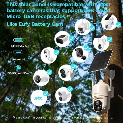 Sovmiku 5W 5V Solar Panel for Security Cameras, 23% Energy Conversion Rate,9.8Ft Cable, Type-C & Micro-USB inteface Compatible,Weather Resistant, 360° Adjustable Bracket, Continuous Power Supply in Kuwait