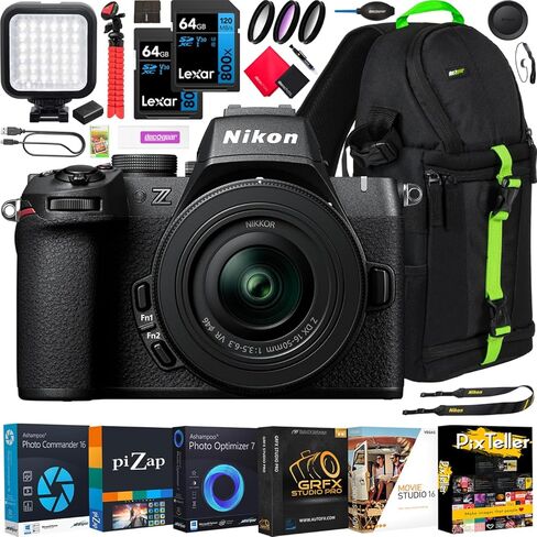 Nikon Z50II Mirrorless Camera 4K DX Body with 2 Lens Kit 16-50mm + 50-250mm VR 1788 Bundle with Deco Gear Photography Backpack +LED + Pack of 2 64GB Memory Cards + Software & Accessories in Saudi Arabia