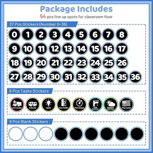 54PCS Line up Spots for Classroom Floor, 4" Number Stickers for Classroom, 36 Pcs Line up Dots Line up Numbers Floor,Numbers for Classroom Lining up Back to School Preschool Kindergarten Supplies in Kuwait