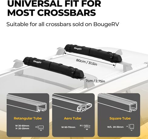 منصات ناعمة لحامل السقف من BougeRV لركوب الأمواج SUP Kayak Canoe Ladder Ladder Luggage Carrier، عالمية لأشكال مختلفة من القضبان المتقاطعة، وسادات العارضة لرف السيارة مقاومة للماء مع شريطين سقاطة لا نهاية لهما in Kuwait