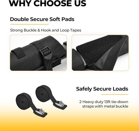 منصات ناعمة لحامل السقف من BougeRV لركوب الأمواج SUP Kayak Canoe Ladder Ladder Luggage Carrier، عالمية لأشكال مختلفة من القضبان المتقاطعة، وسادات العارضة لرف السيارة مقاومة للماء مع شريطين سقاطة لا نهاية لهما in Kuwait