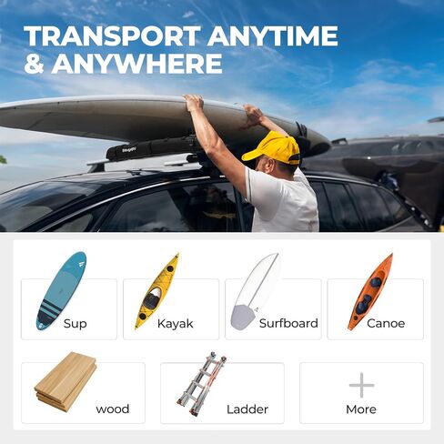 منصات ناعمة لحامل السقف من BougeRV لركوب الأمواج SUP Kayak Canoe Ladder Ladder Luggage Carrier، عالمية لأشكال مختلفة من القضبان المتقاطعة، وسادات العارضة لرف السيارة مقاومة للماء مع شريطين سقاطة لا نهاية لهما in Kuwait