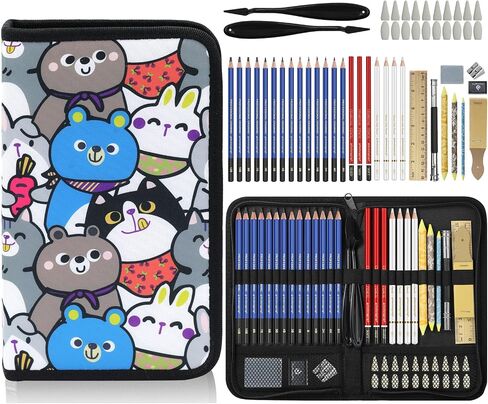 99 PCS Drawing Set, with 50 Page Drawing Pad, Coloring Book,Sketching, Graphite, Charcoal, Coloring Pencils, Blending Tools, Art Supplies Pencil Kit for Artists Adults Beginner Family Friends in Saudi Arabia