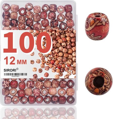 100pcs 12 مم حبات الشعر للنساء الخرز الخشبي للحرف الخشبية حبات الشعر للضرود للشعر الطبيعية المطلية (100pcs 12mm) in Kuwait