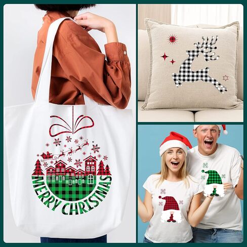 13Pcs Christmas Vinyl for Cricut,12x10 Inch Black White Red Green Plaid HTV Iron on, Leopard Pattern Print Vinyl Bundle for DIY T-Shirt in Kuwait
