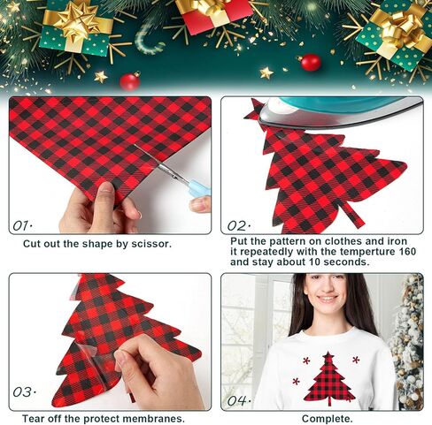 13Pcs Christmas Vinyl for Cricut,12x10 Inch Black White Red Green Plaid HTV Iron on, Leopard Pattern Print Vinyl Bundle for DIY T-Shirt in Kuwait