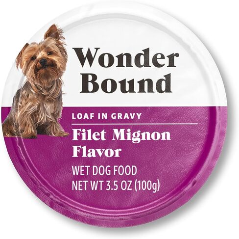 Amazon Brand - Wonder Bound Small Breed Wet Dog Food, Variety Pack (Beef Recipe, Grilled Chicken Flavor, Filet Mignon Flavor), Loaf in Gravy, 3.5 Ounce (Pack of 24) in Kuwait